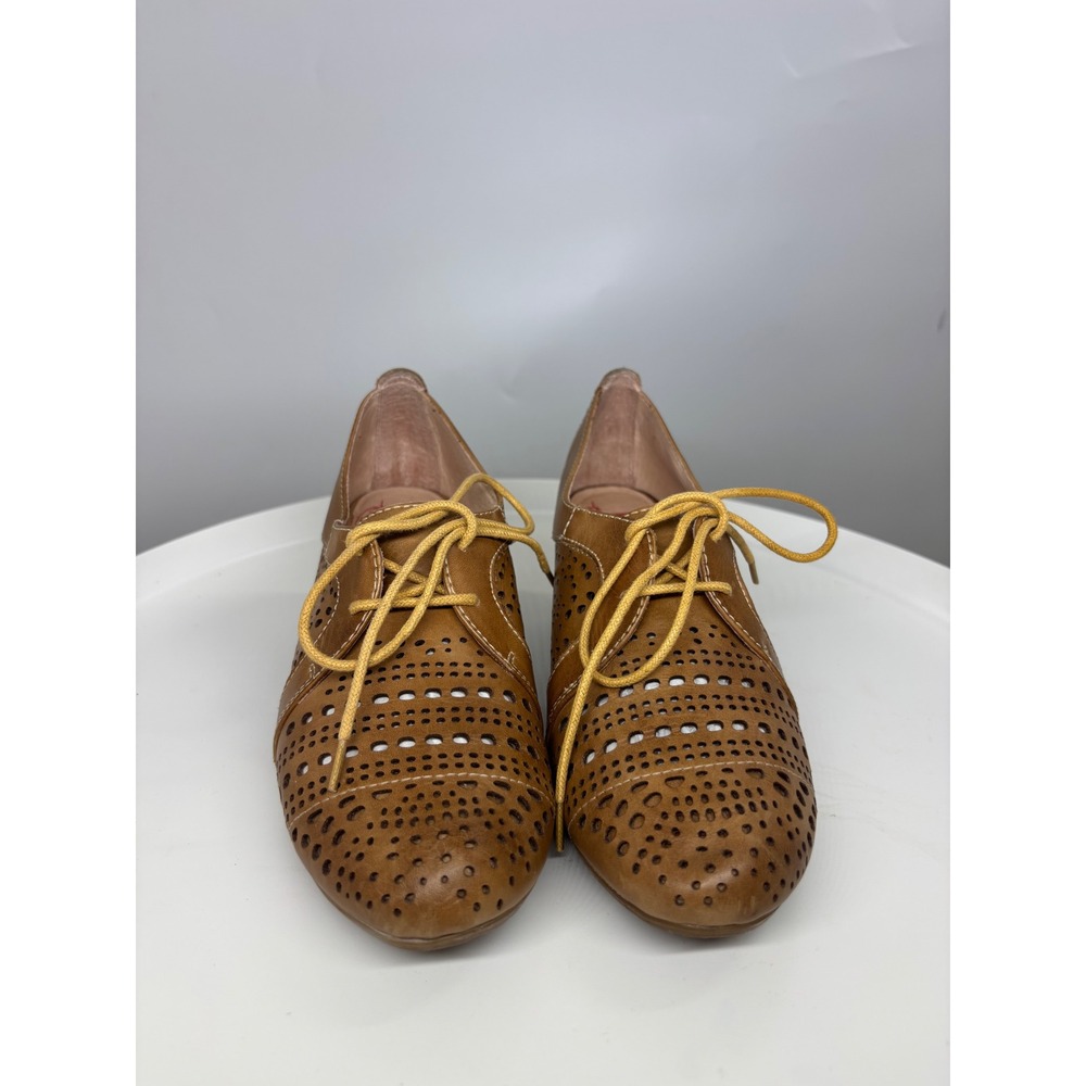 Pikolinos Tan Leather Perforated Lace Up Heeled Oxford Brogues Shoes Size 37